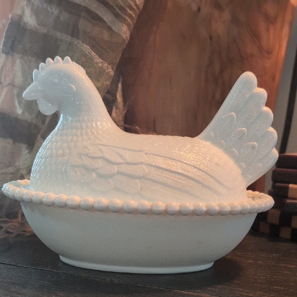 Antique White Hen Covered Dish